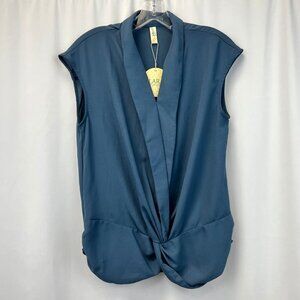 Lara Fashion Womens Dusty Navy V-Neck Sleeveless Pullover Top Size Small New